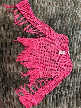 Hot Pink Crochet Fringe Women's Top - Lightweight Open-Knit Blouse